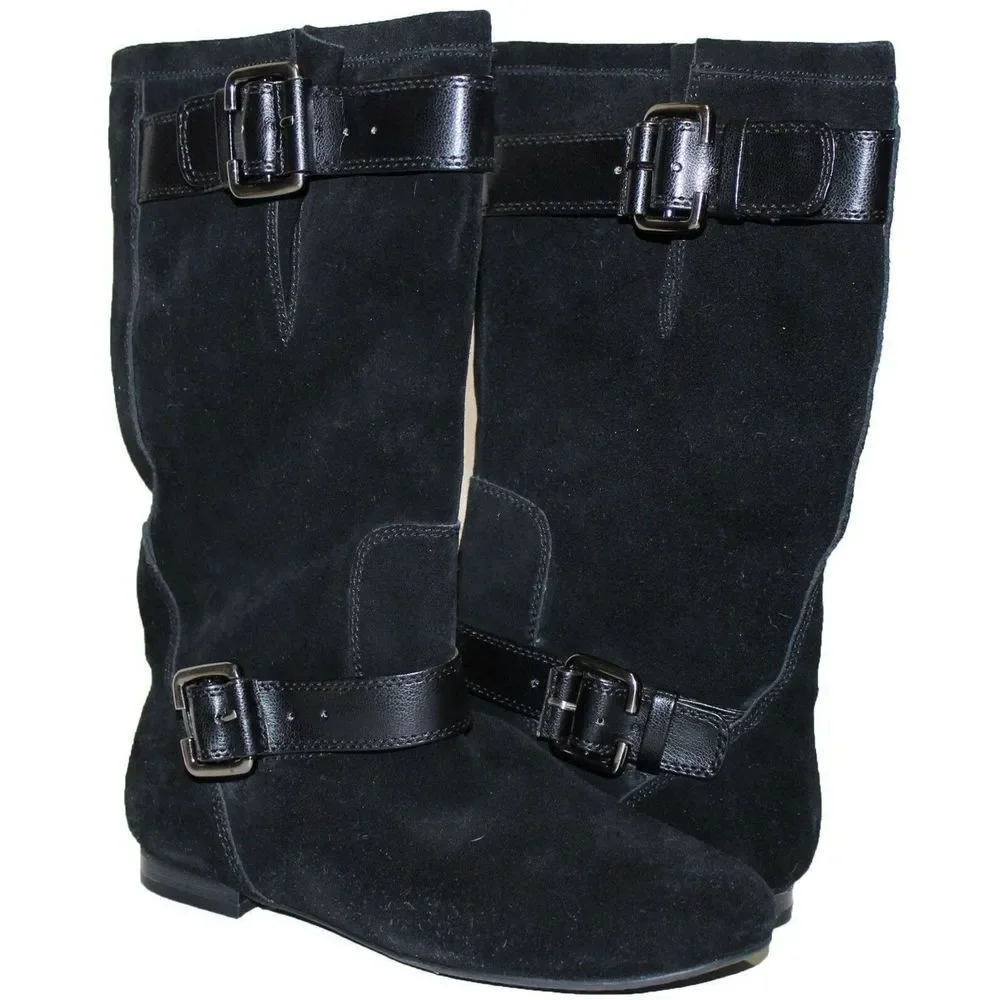 White Mountain Fawn Black Suede Mid-Calf Boots 6 M
